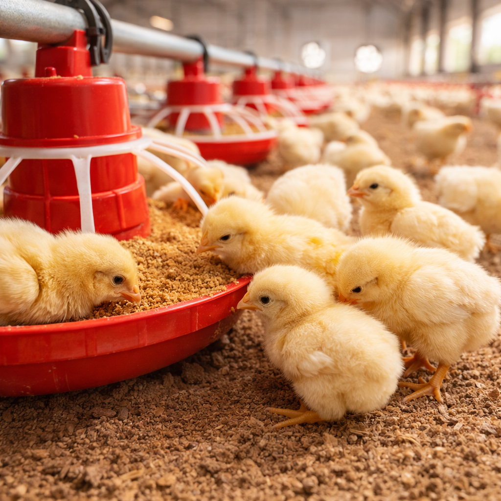 Broiler flock in managed shed